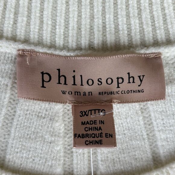 Philosophy Sweater Womens 3X Ivory Chunky Knit Pullover Crew Long Sleeve New $88 - Picture 7 of 14
